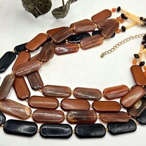 "5/$25" Goldtone Black/Brown Acrylic Square Bead 4 Strand Adjustable Necklace